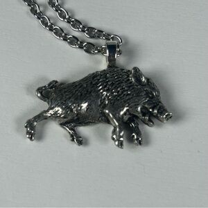 Wild Boar Necklace Fine English Pewter PENDENT ON Charm Silvertone Signed
